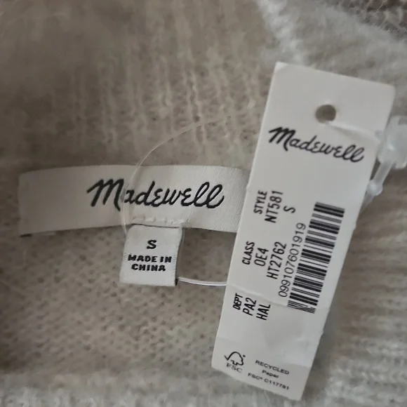 Madewell Off-white Alpaca-blend Mockneck Puff Sleeve Sweater Size Small, NWT - Picture 2 of 9
